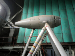 A propeller testing rig: a frame with an engine nacelle (body) mounted on it.